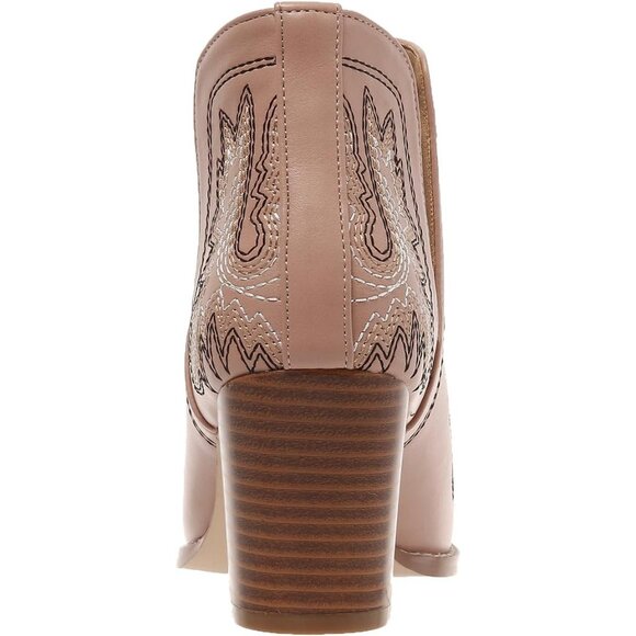 ✨Women Brown Cowboy Boots Ankle Western Embroidered Stitched Toe Chunky Heels - Picture 3 of 7